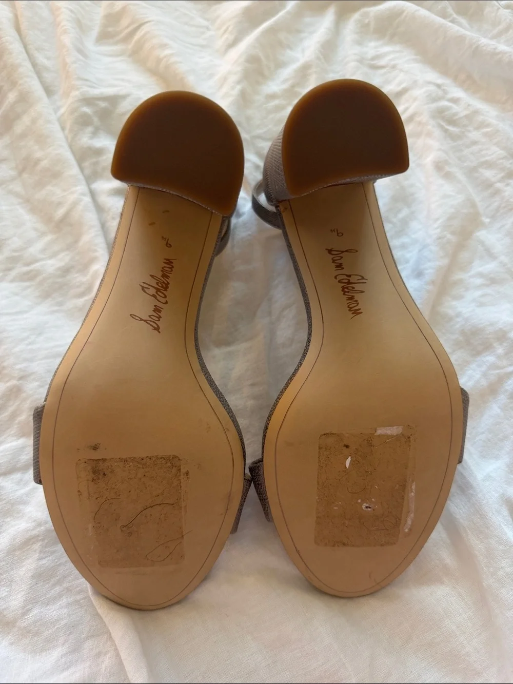 NWOT Sam Edelman Open Toe Block Heel Strappy Heels Size 9.5 Silver Graphite
